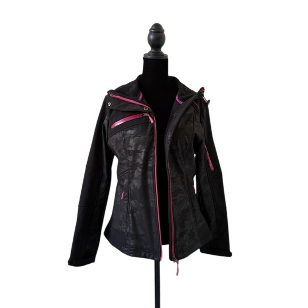 CB Sports Jacket Women Small Zip Hooded‎ Long Sleeve Black/Gray/Pink